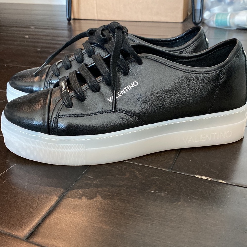 Valentino Platform Leather Sneakers in Black